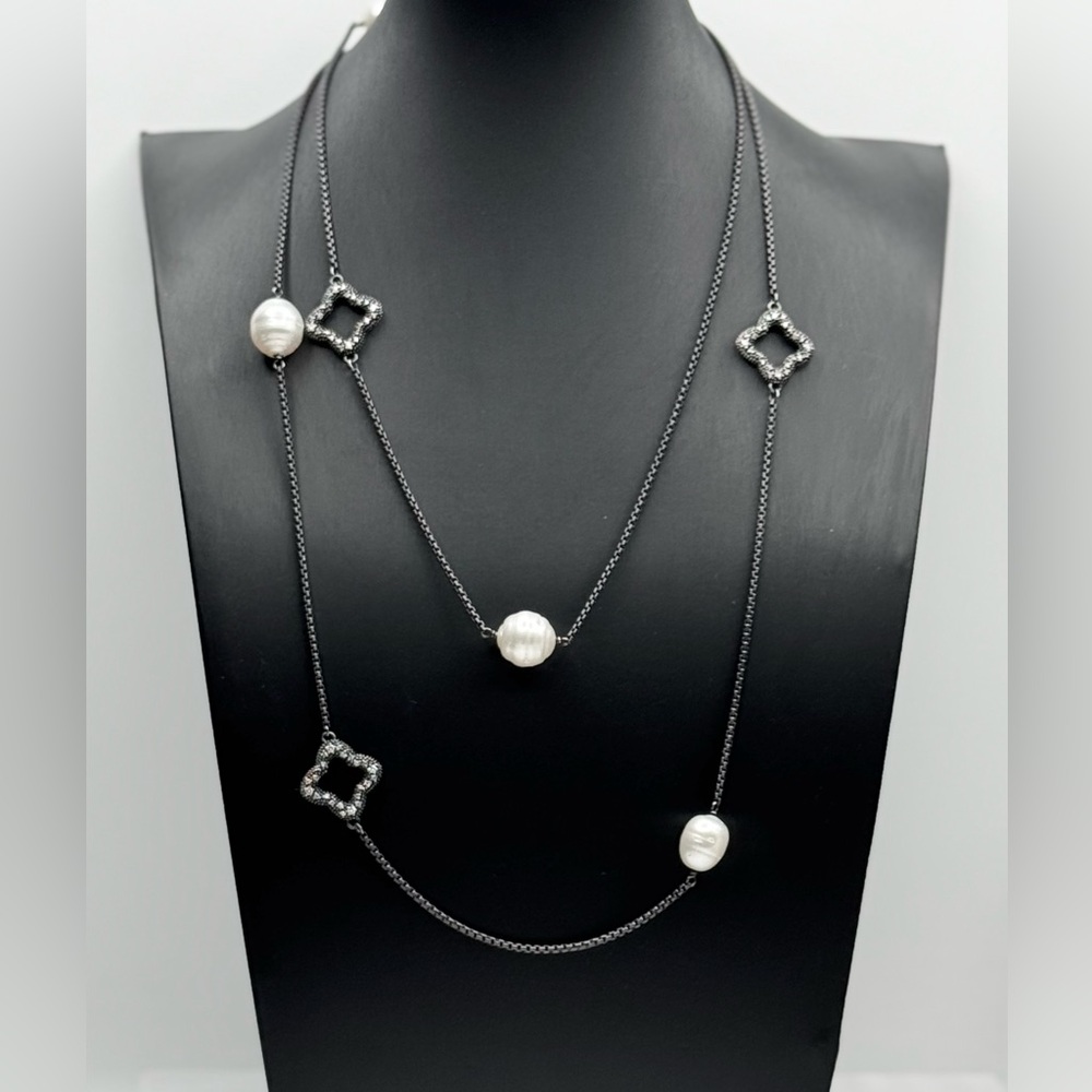 David Yurman Midnight Melange Station Necklace With Pearls And Diamonds